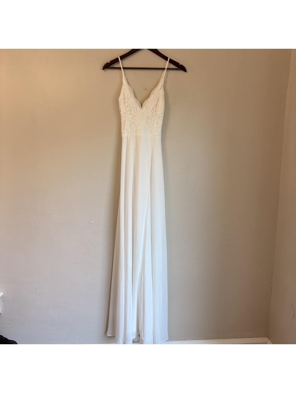 NWT Maniju Ivory Lace Bodice Spaghetti Strap Maxi Dress Size Small